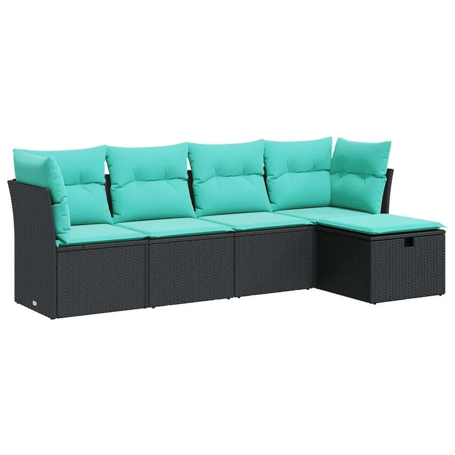 vidaXL 5-teilige Garten-Sofagarnitur aus Poly-Rattan in L-Form mit Kissen und Ottoman, Schwarz - Bild 2