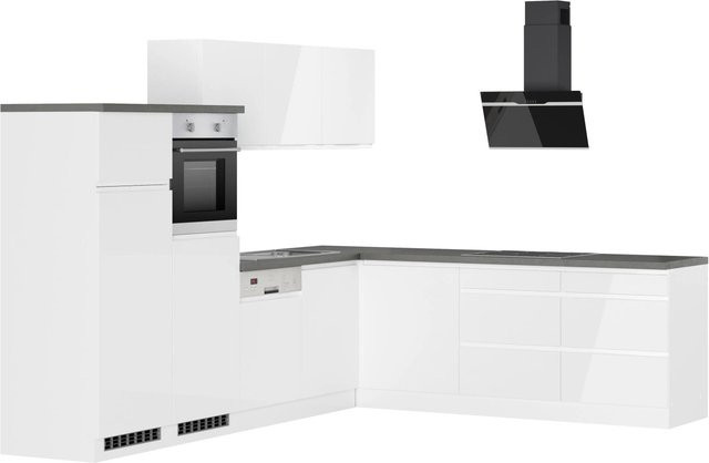 Held Winkelküche Gera modern in Weiß-Beton mit Induktionskochfeld und Elektrogeräten, Breite: 300 cm - Bild 1