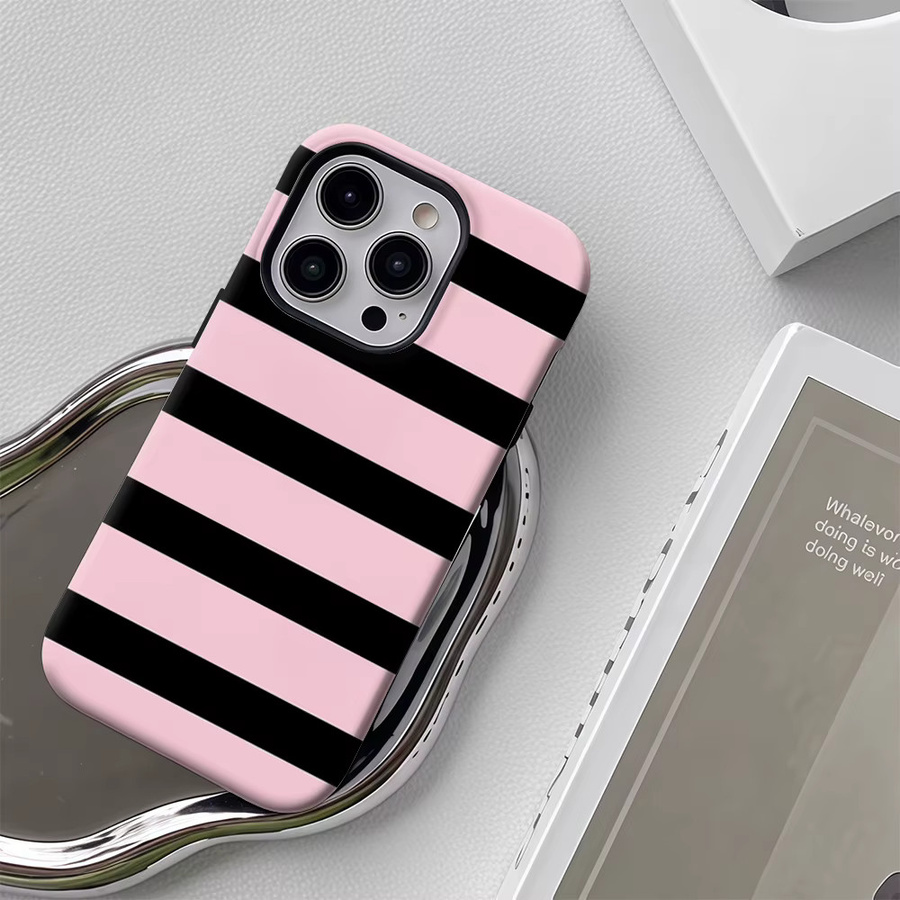 Potdemiel Robuste Handyhülle mit schwarzen Streifen in Rosa für iPhone 17 16 15 14 13 Pro Max Plus mit Magnetfunktion und Doppel-Schicht-Schutz - Bild 5