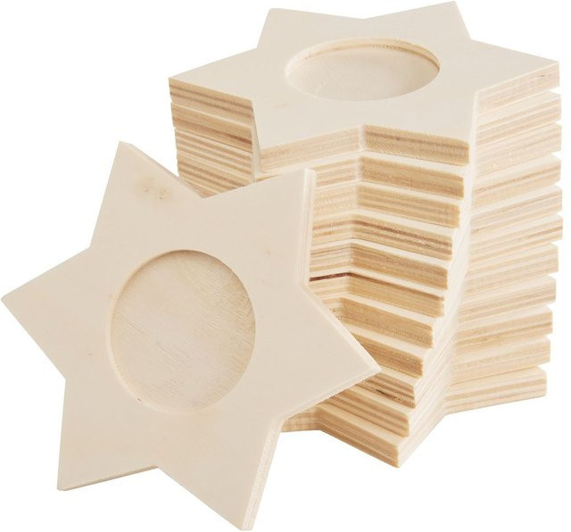 VBS Teelichthalter Stern aus Pappelholz in Beige, 12 Stück für Weihnachten - Bild 1