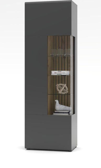 Vitrine HARPER WILLIAMS in Grau mit Glastüren und Soft-Close-Funktion, H x B x T: 201 x 65 x 40 cm - Bild 1