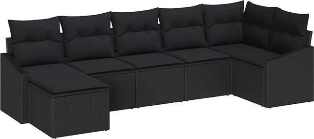 vidaXL Garten-Sofa-Set aus Poly-Rattan in Schwarz, 7-teiliges L-Shape Lounge-Set mit Polstern und Kissen für Terrasse und Balkon - Bild 1