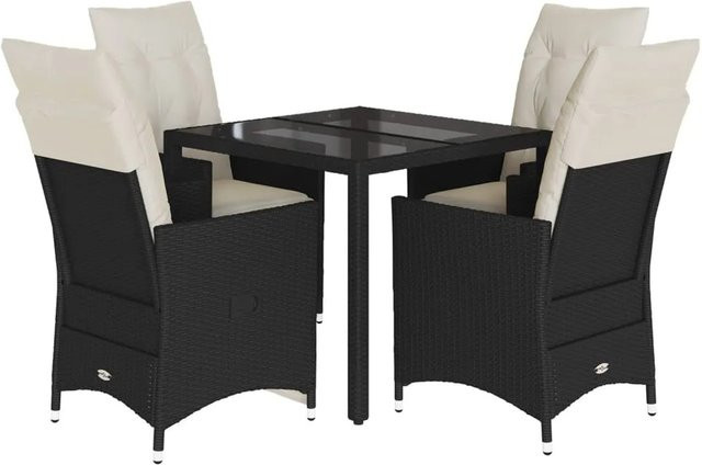 vidaXL 5-tlg Garten-Essgruppe aus schwarzem PE-Rattan mit Kissen und Hartglas-Tischplatte - Bild 1