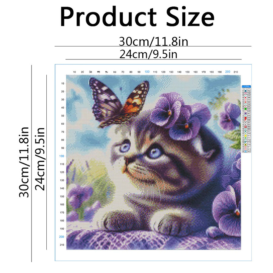 Evershine 5D Kreuzstich-Set mit Katzen- und Blumenmotiv, 11 CT, unbedruckte Leinwand, Mehrfarbig, B/H: 30 x 30 cm - Bild 2