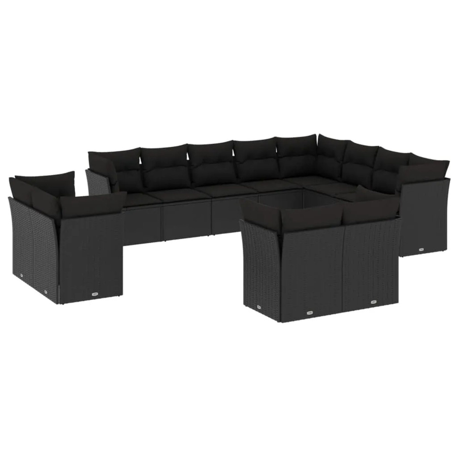 vidaXL 12-tlg. Garten-Sofagarnitur in L-Form aus Polyrattan mit Kissen und Stauraum, Schwarz - Bild 2