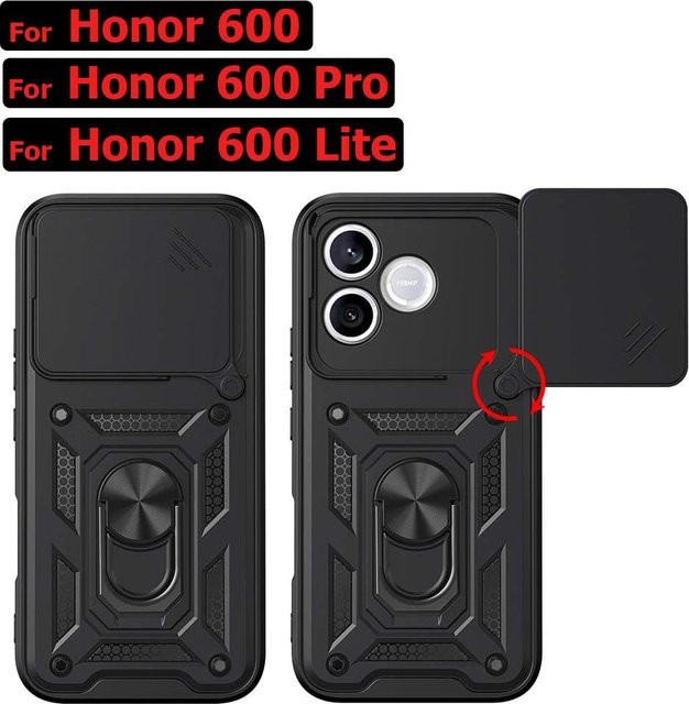 Stoßfeste Rüstungs-Schutzhülle mit Autohalterung und Kameraobjektivschutz für Honor 600 Pro, Honor 600 Lite und Honor 600 von CYYWN in Schwarz - Bild 1