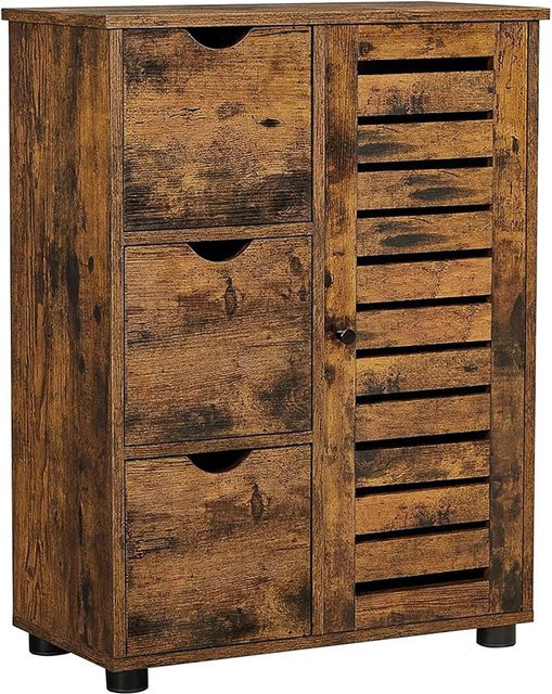 Songmics Badezimmerschrank Hanis in Braun mit 3 Schubladen und Regalfächern - Bild 1