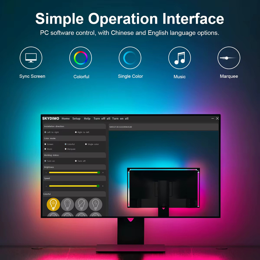 CHNAITEKE RGBIC Monitor Ambilight LED Hintergrundbeleuchtung für PC und TV mit USB-Anschluss und Software-Steuerung, Multicolour - Bild 4