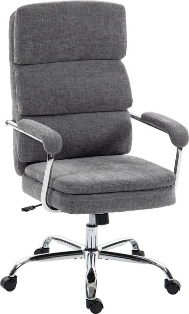 HOMCOM Ergonomischer Bürostuhl in Chenille-Optik mit Armlehnen und Wippfunktion, Grau - Bild 1
