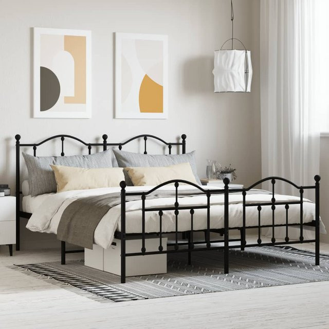 vidaXL Metallbett mit Fußteil in Schwarz, pulverbeschichtet, B/T/H: 180 x 200 x 97 cm - Bild 2