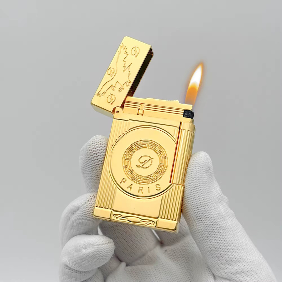 Goldfarbenes einflammiges Gasfeuerzeug mit Gravur als Raucherzubehör für Zigaretten, Tabak und Zigarren - Bild 2