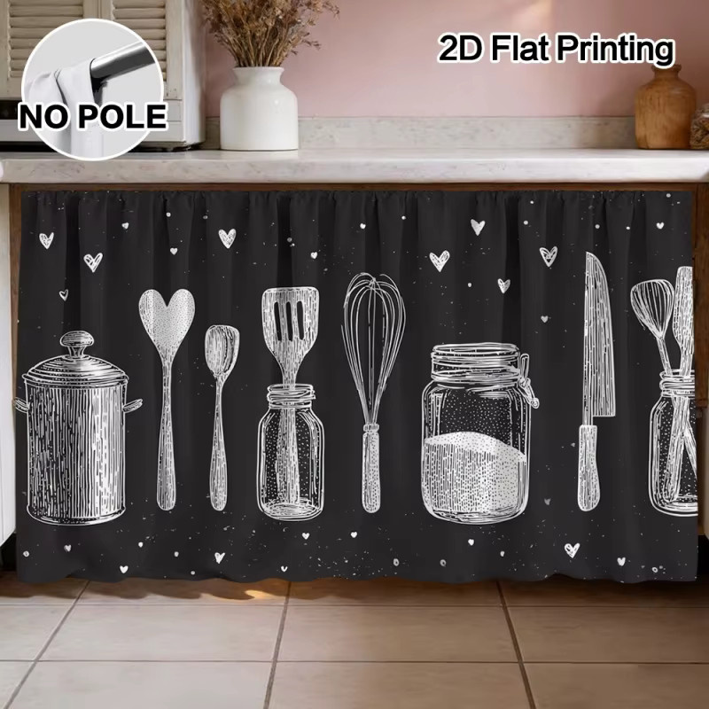 VIKAMA Küchen-Sichtschutzvorhang mit Valentinstag-Liebesmuster in Schwarz für Schränke und Spülenbereiche - Bild 6