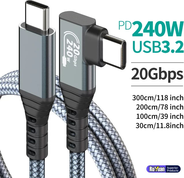 LAIHONEN USB-C Datenkabel in Grau mit 20Gbps Datenübertragung, USB 3.2 Gen 2x2, 4K Monitorunterstützung und 240W PD Schnellladung - Bild 1
