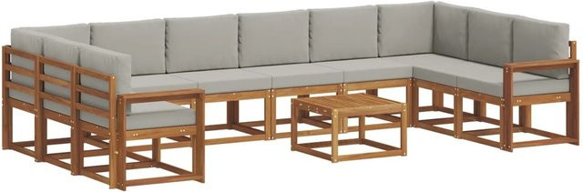 vidaXL Outdoor-Sofagarnitur aus Akazienholz mit 11-teiligem Set und Kissen in Natur und Hellgrau - Bild 1