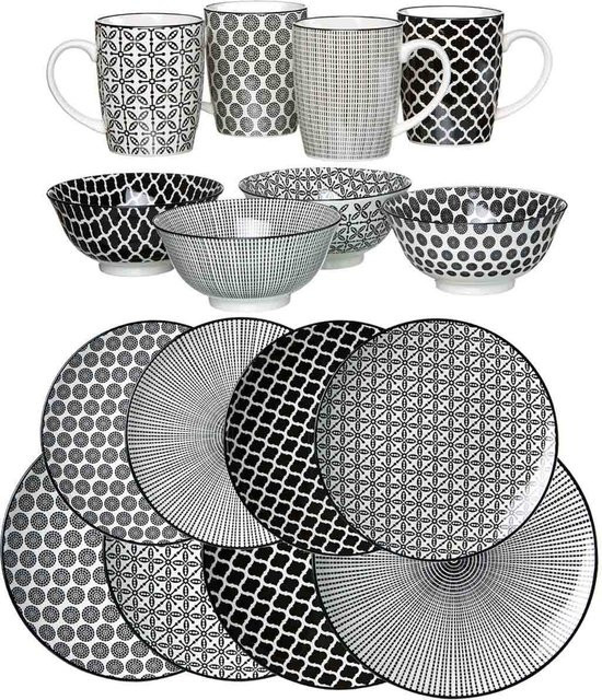 Ritzenhoff & Breker Kombiservice TAKEO 16er Set aus Keramik in Schwarz mit geometrischem Design - Bild 1
