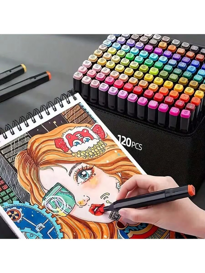 120-teiliges Kunstmarker-Set mit Aquarellpinselstiften und zwei Spitzen, mehrfarbige ölbasierte Marker für Studenten - Bild 2