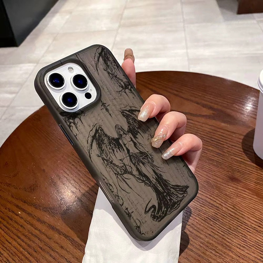 Potdemiel Black Angel Death Demon Handyhülle für iPhone 11 bis iPhone 17 Pro Max Plus in Schwarz mit gewellter Stoßstange - Bild 3