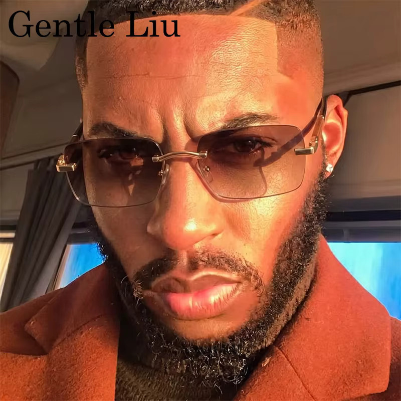 GENTLE LIU Sonnenbrille, randlos, rechteckig, Metall, braun, Herren - Bild 2