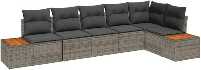 vidaXL Gartensofa-Set aus Polyrattan in Grau mit 6 Teilen, Kissen und integriertem Stauraum - Bild 1