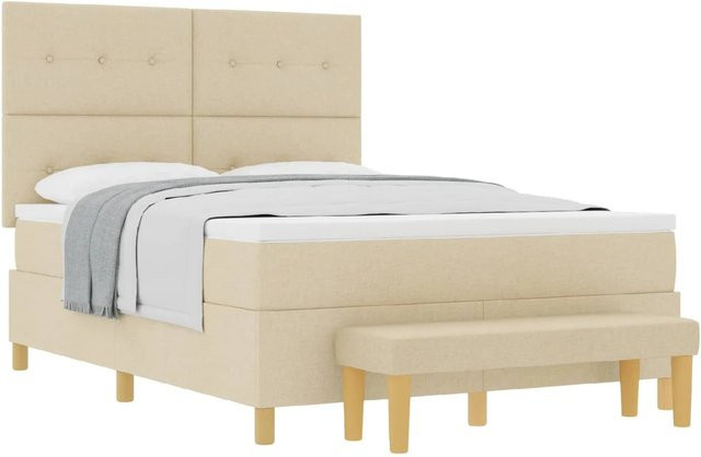 vidaXL Boxspringbett mit Matratze in Beige aus Stoff, B/T/H: 140 x 190 x 128 cm - Bild 1