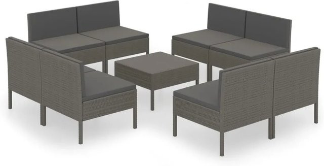 vidaXL 9-tlg Garten-Lounge-Set aus Poly Rattan in Grau mit Polstern und UV-beständigen Kissen - Bild 1