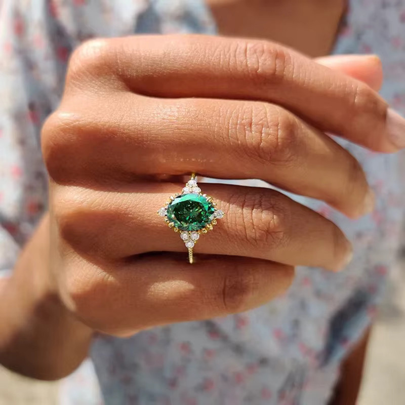 Huitan Ring, Gold Farbe, grüne Zirkonia, Damen - Bild 3