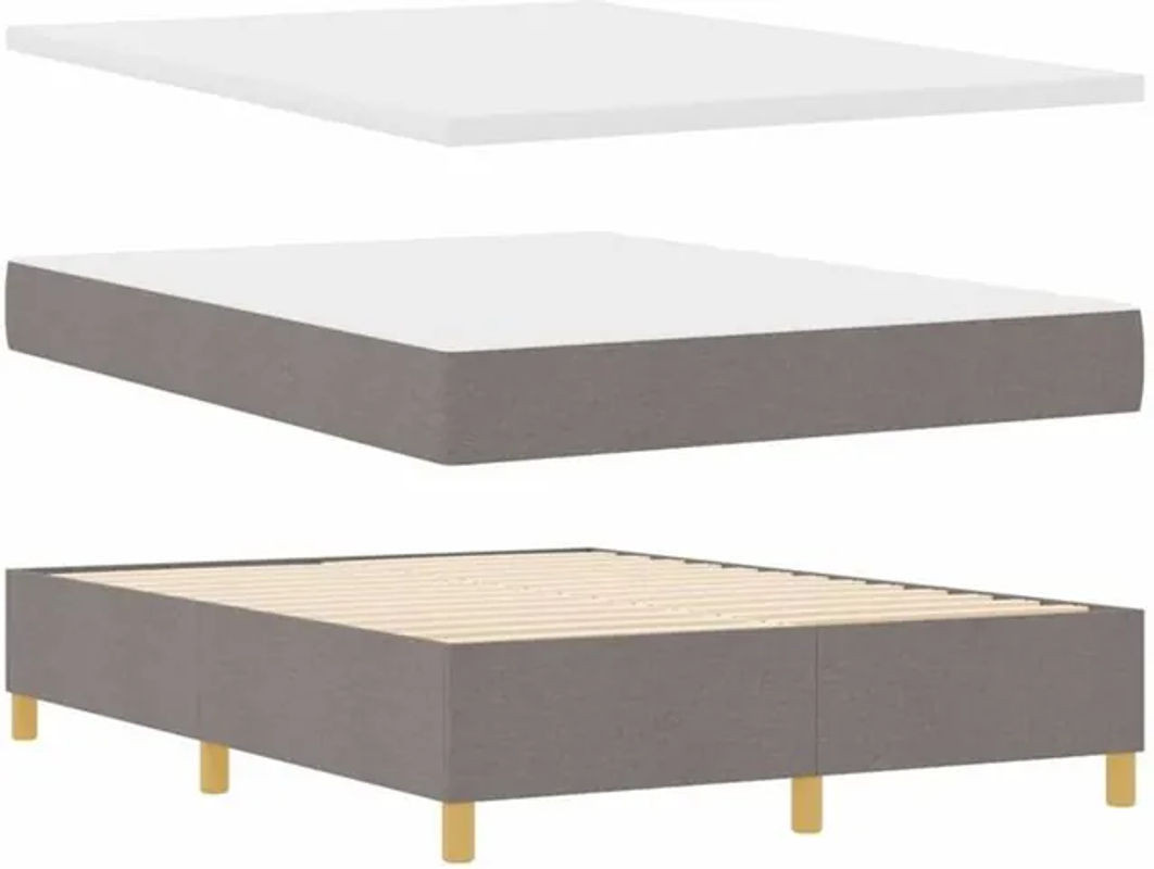 vidaXL Boxspringbett mit Matratze und Bank in Taupe meliert, Modernes Design aus Stoff und Holzwerkstoff, B/T/H: 140 x 190 x 128 cm - Bild 1