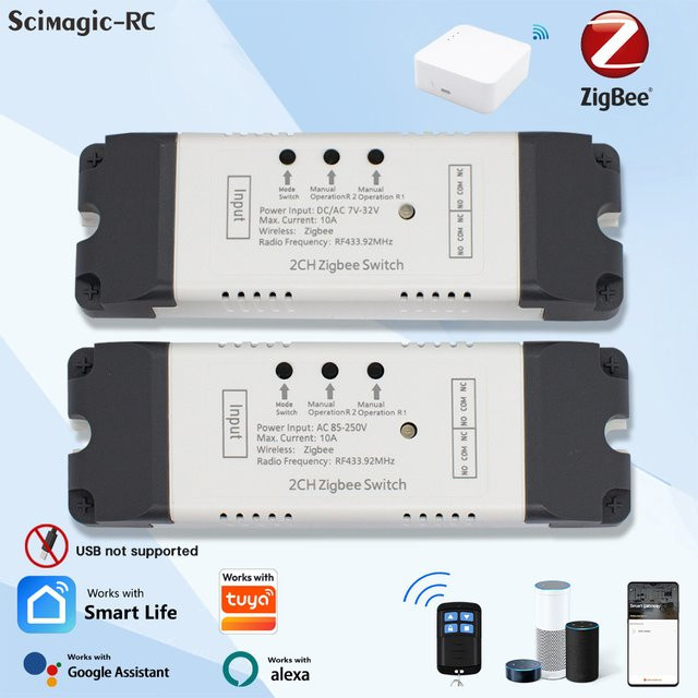 Scimagic-RC Zigbee Smart Switch Trockenkontaktmodul in Weiß mit Inching und Selbstverriegelung, kompatibel mit Tuya und Alexa - Bild 1