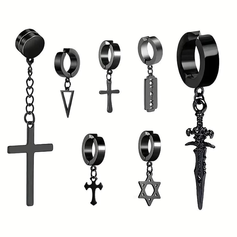 YIXI Ohrring Set, Edelstahl, Schwarz, Herren - Bild 2