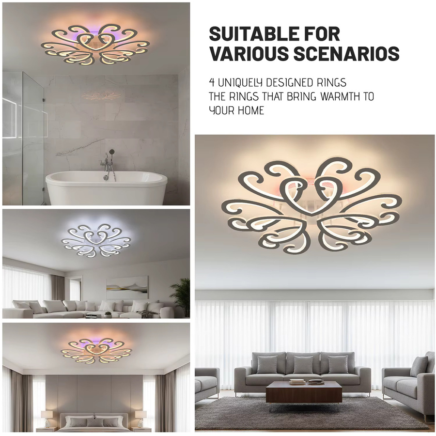 Oyajia 100W LED-Deckenleuchte in Herzform mit RGB-Hintergrundbeleuchtung, dimmbar mit Fernbedienung, Farbe: Weiß/Multicolor - Bild 3