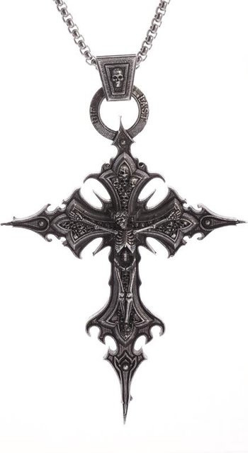 Xiao Home Halskette, Kreuz, Totenkopf, Edelstahl, Schwarz, Unisex - Bild 1