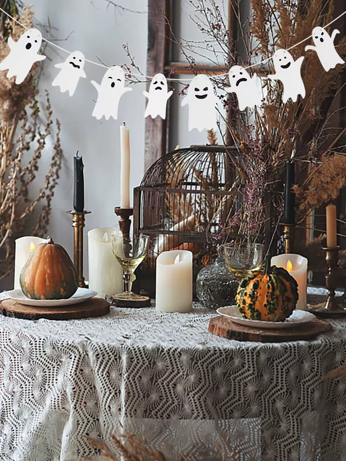 ZQCXLD Halloween Geister-Girlande zum Aufhängen in Schwarz-Weiß als dekorative Ornament-Deko - Bild 7