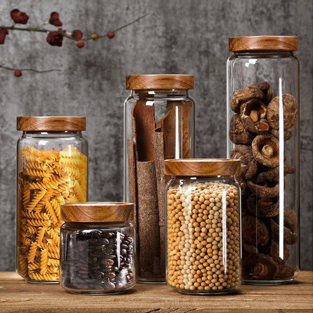 YOCITY Luftdichter Vorratsbehälter aus Glas mit Holzdeckel, transparenter Lebensmittelbehälter für Tee, Kaffee oder Müsli - Bild 1