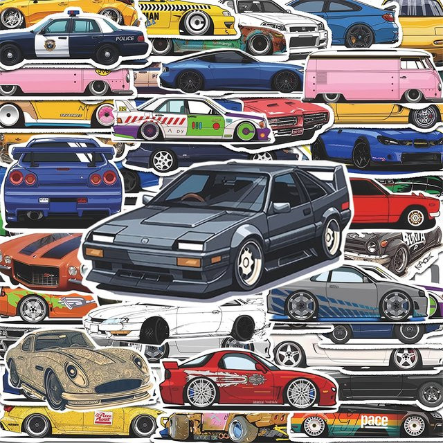 Rspctou Cartoon-Rennwagen Supercar Aufkleber, Bunt / Mehrfarbig, 10/30/52 Stück - Bild 1