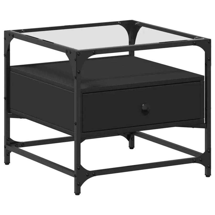 vidaXL Couchtisch mit Glasplatte in Schwarz, B/T/H: 50 x 50 x 45 cm - Bild 2