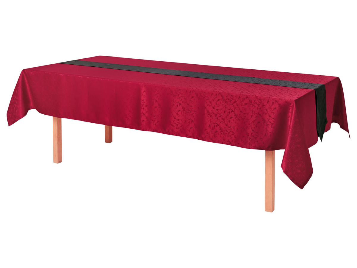 LIVARNO HOME Jacquard-Tischdeckenset in Rot mit Tischband, pflegeleicht und waschbar - Bild 2