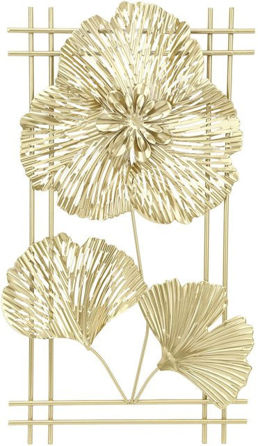 OutsideWorld Wandbehang Ginkgoblatt als 3D-Wandskulptur aus Metall in Gold und Beige - Bild 1