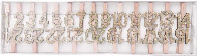Rico Design Adventskalender Holzclips mit Zahlen 1-24 in Gold-Glitter, Größe: 4,5 cm - Bild 1