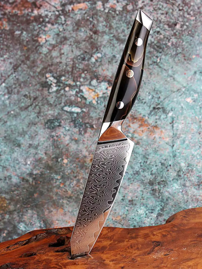 Xituo Damaststahl Allzweckmesser mit Kupfer-Platin-Harz-Griff in Multicolour, 5 Zoll Paring Knife - Bild 6