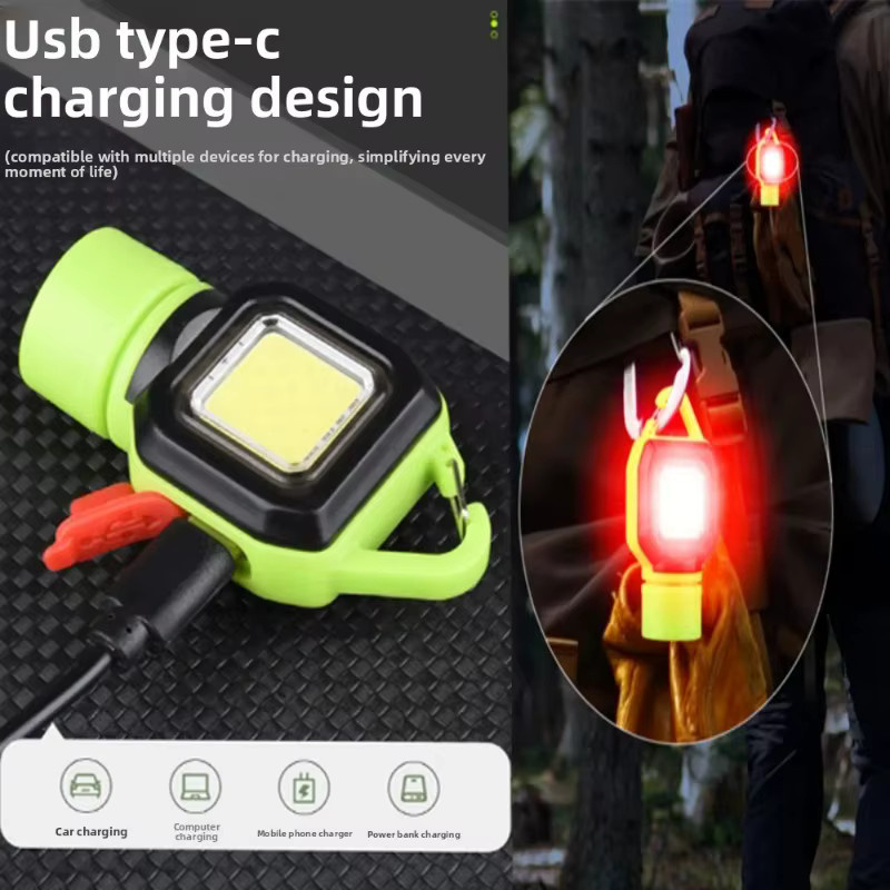 QHSPE COB LED Schlüsselanhänger-Leuchte Gelb, USB-aufladbare tragbare Arbeitsleuchte mit Haken für Outdoor, Camping und Notfälle - Bild 4