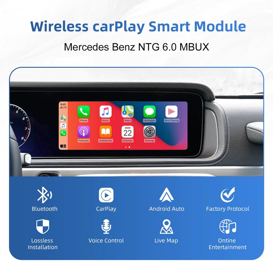 Ezonetronics Kabelloses CarPlay und Android Auto Nachrüstkit für Mercedes Benz NTG 6.0 MBUX System ab 2019 in Silber - Bild 2