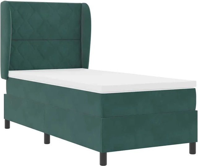 vidaXL Boxspringbett mit Matratze aus Samt in Dunkelgrün, B/T: 100 x 200 cm - Bild 1