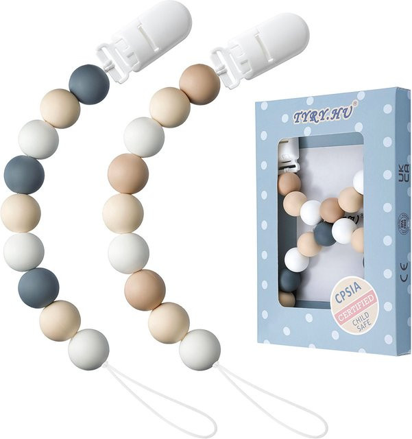 TYRY.HU Baby Schnuller Kette aus Silikon mit Perlen in Multicolour, 2er-Set, BPA-frei - Bild 1