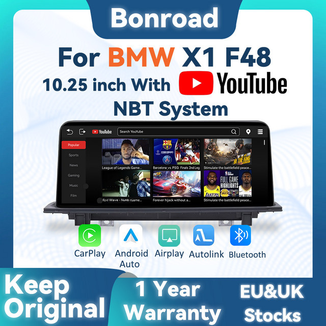 BONROAD 10,25 Zoll Kabelloses CarPlay und Android Auto Autoradio mit YouTube Airplay Mirroring und GPS für BMW X1 F48 X2 F49 NBT-System in Schwarz - Bild 1