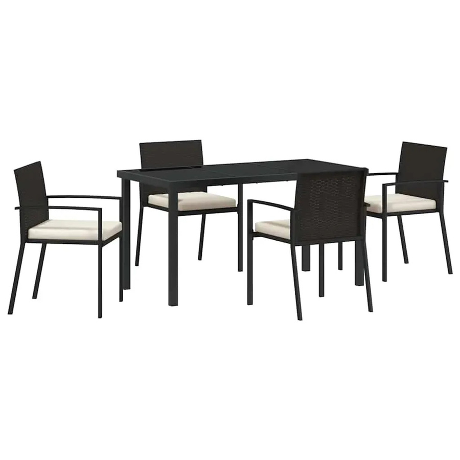 vidaXL 5-teiliges Garten-Esszimmer-Set aus Poly Rattan in Schwarz mit Stahlrahmen - Bild 2
