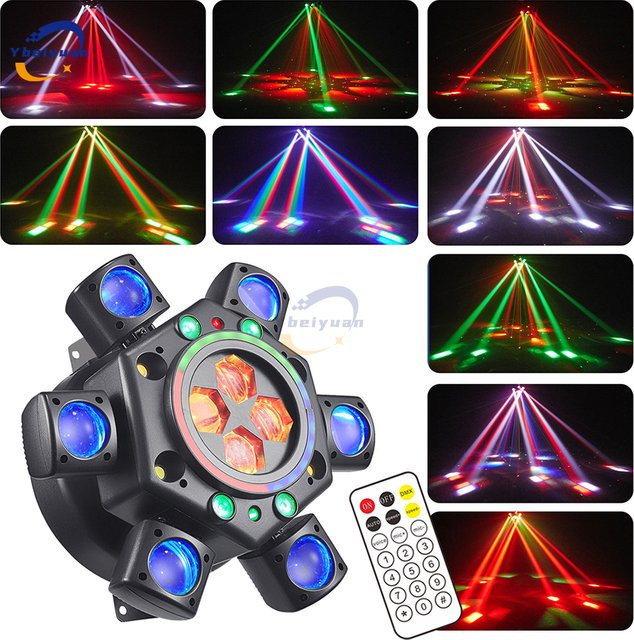 Ybeiyuan 150 W RGBW 4-in-1 LED Moving Head Bee Eye Effektlicht mit 6 Armen, DMX512 und Fernbedienung, Schwarz/Mehrfarbig - Bild 1