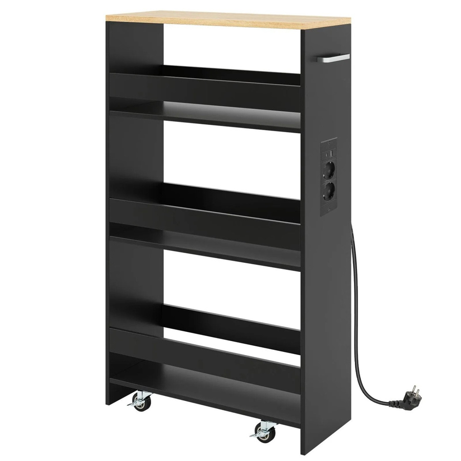 Costway Nischenwagen Küchenwagen mit 4 Etagen in Schwarz und Natur, Breite: 20 cm, Höhe: 80,5 cm, Tiefe: 47,5 cm - Bild 2