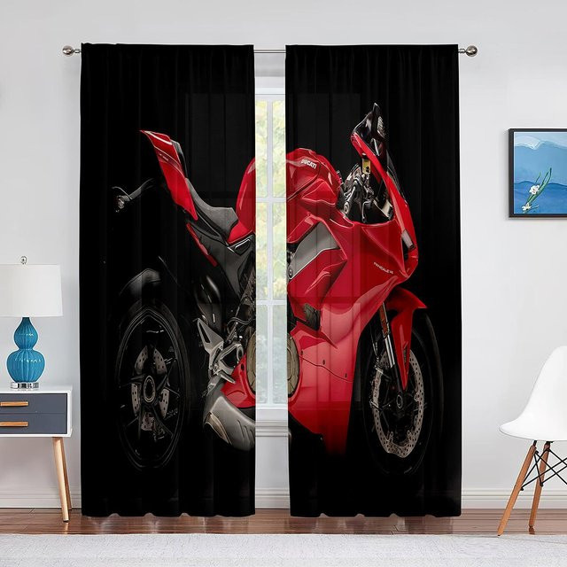 Yiran Furniture Tüllvorhänge mit Motiven von Dirtbike-Motorrad-Motocross-Fahrern, transparent, 2er-Set, Breite: 65 cm, Höhe: 60 cm - Bild 1