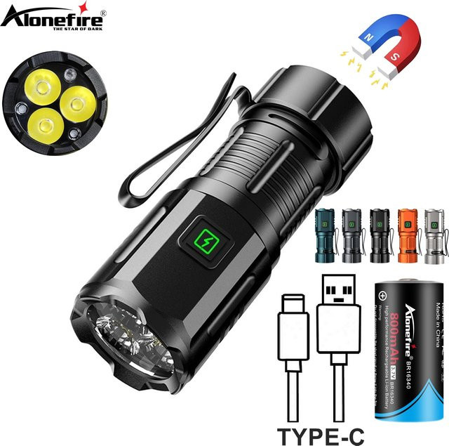 Alonefire Mini Palm LED Taschenlampe mit Magnet und USB-Aufladung, Schwarz, 6500 K Kaltweiß - Bild 1