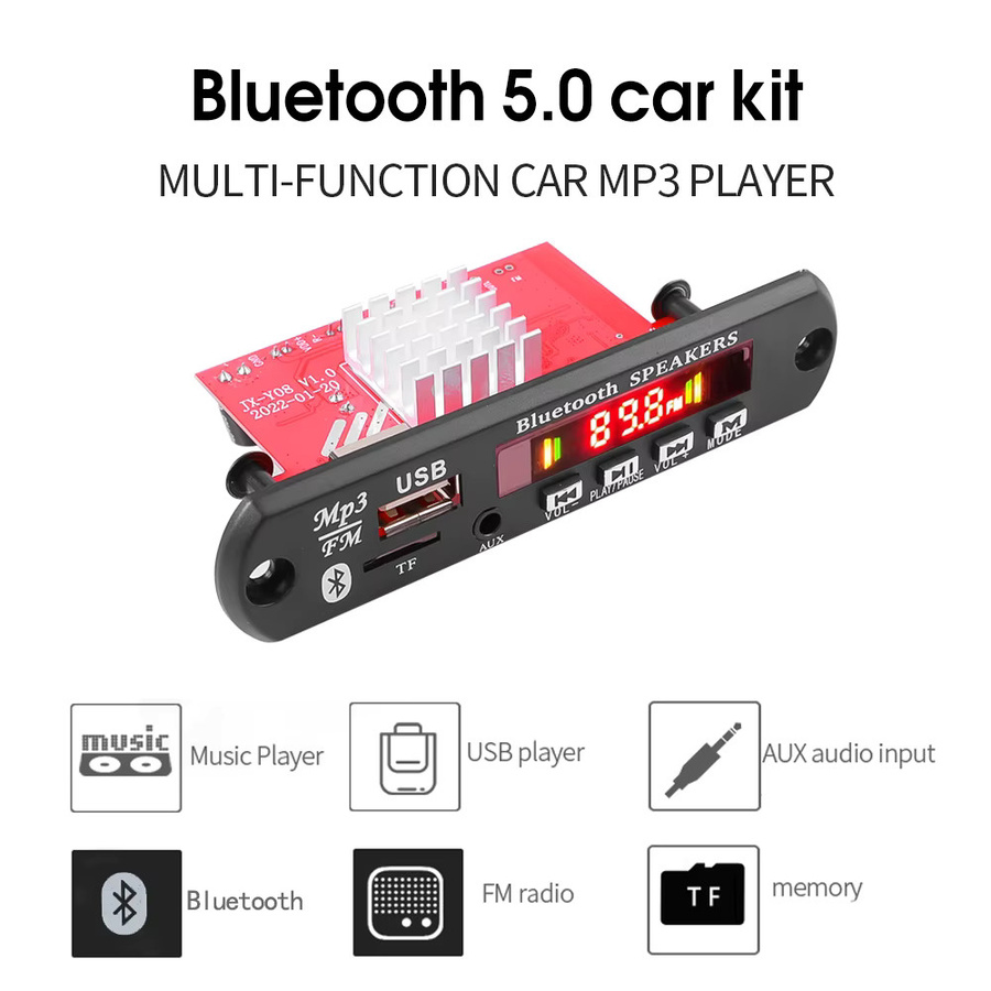 Kebidu Bluetooth 5.0 MP3 Decoder Board mit Verstärker und FM Radio, USB Modul für Auto, Schwarz - Bild 3